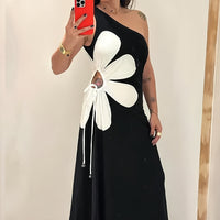 Large Flower Off-the-shoulder Sling Dress