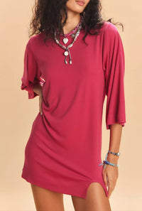 Fashion Casual Solid Color Round Neck 34 Sleeves Dress