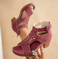 Chunky Heel High Hollow Peep Toe Sandals