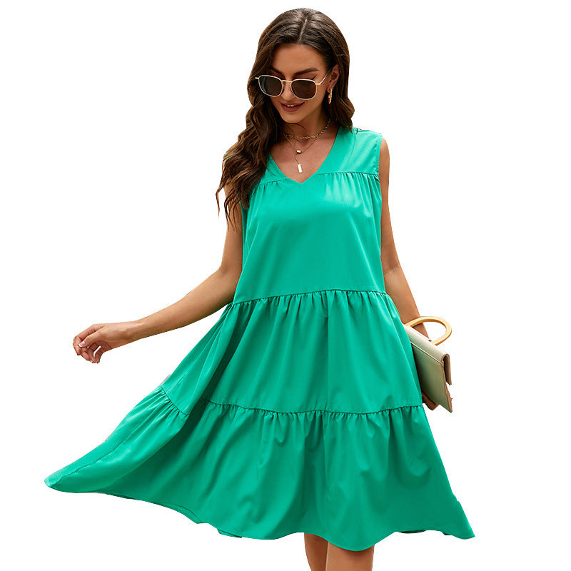 Summer Sleeveless V-neck Dress Bohemian Casual Ladies