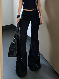 Retro Decorative Rivets Straight Slightly Flared Casual Pants