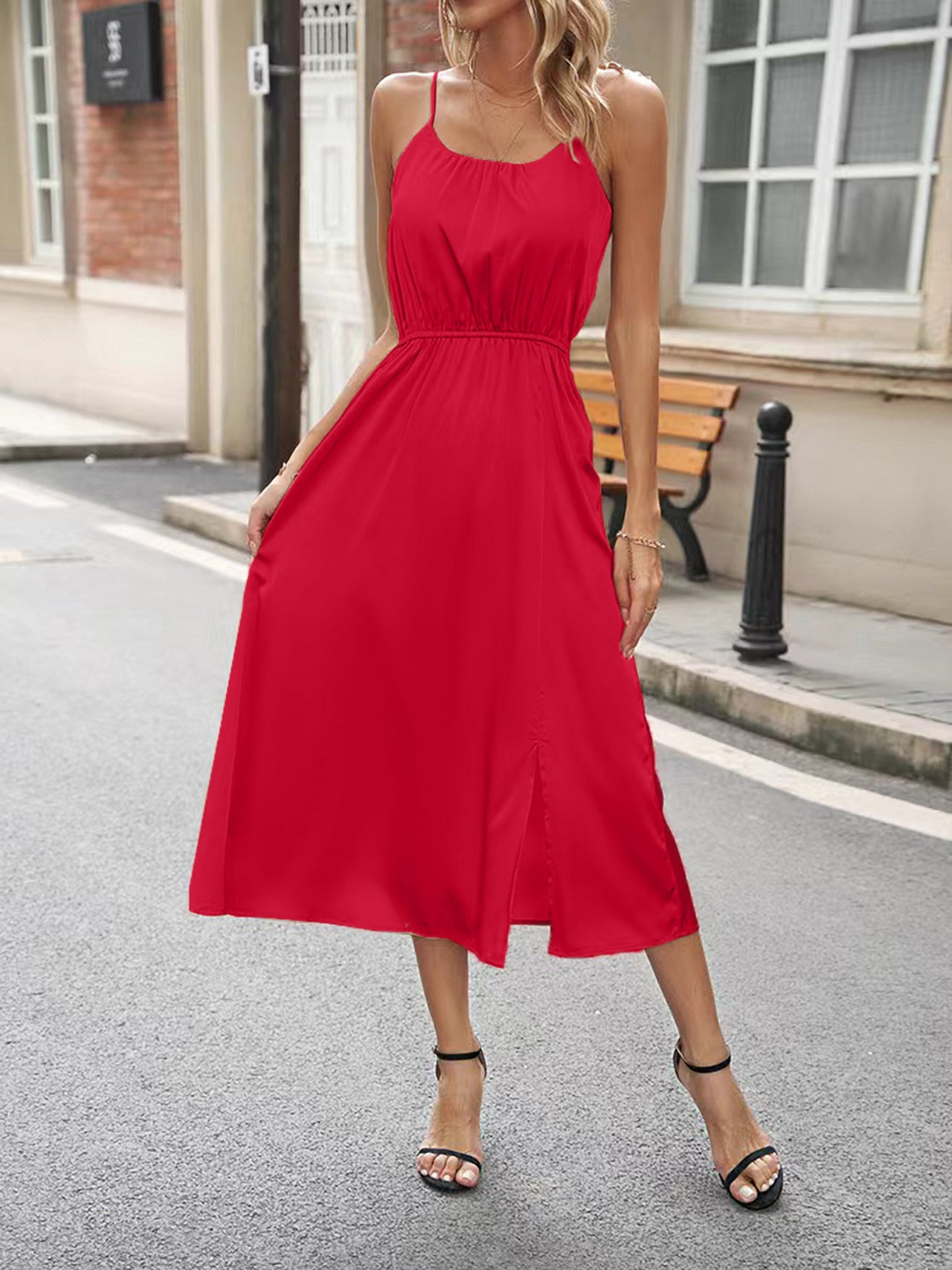 Women's Clothing Cross-border Solid Color Sling Dress