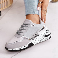 Leopard color matching lace up casual sports shoes