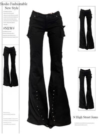 Retro Decorative Rivets Straight Slightly Flared Casual Pants