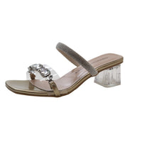 Plus Size Sandals And Slippers Women's Rhinestone Fashion Chunky Heel Shoes