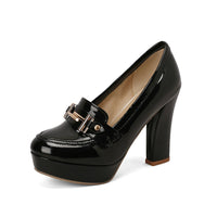 Round Toe Waterproof Platform Chunky Heel High Heel Leather Shoes