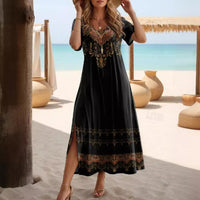 Spring And Summer Women's Elegant Slit Round Neck Dress