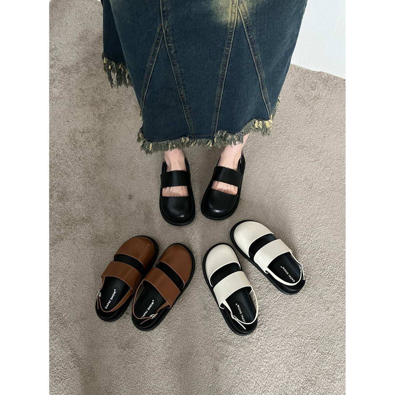 Retro Raise The Bottom One Strap Two-way Breathable Closed Toe Sandals