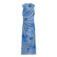 Simple Slim Print Pleated Dress