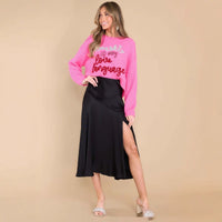 European And American Satin Skirt High Waist Elastic Split Stitching
