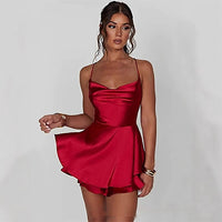 Sexy Backless Drawstring Pleated Mini Women Dress