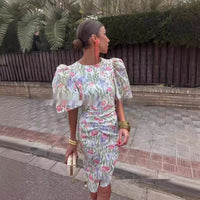 Crew Neck Split Lantern Sleeve Sexy Print Women's Dress