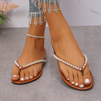 Flat Bottom Flip-flops Flip-flops Women's Summer Wear 2025 New Fairy Style Pearl Soft Bottom Non-slip Beach Slippers