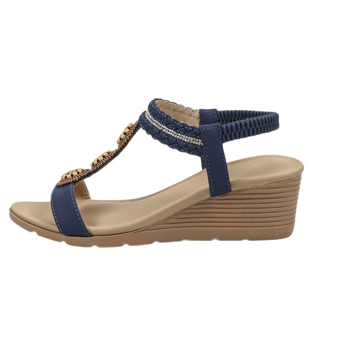 Retro Wooden Diamond Beaded Wedge Sandals Ethnic Style