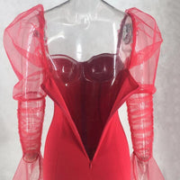 Bag Hip Dress Mesh Sleeves Red Green Skirt