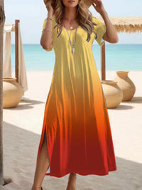 Spring And Summer Women's Elegant Slit Round Neck Dress