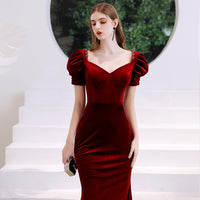 Wine Red Fishtail Evening Dress Woman