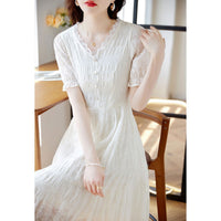 Fairy Style V-neck Lace Stitching Dress Women