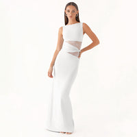 Women's Solid Color Translucent Hollow Lace Twisted Belt Dress