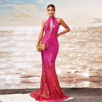 Round Neck Off-the-shoulder Slim-fit Sheath Sequined Banquet Fishtail Evening Dress