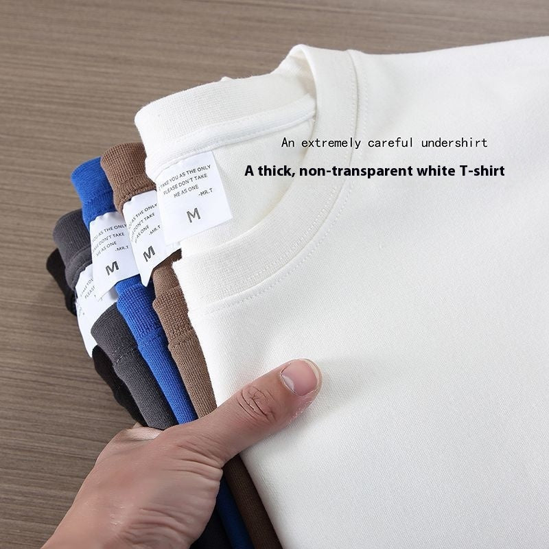 Heavy T-shirt Pure Cotton White 350 Cotton Thickened Thread Neckline Short Sleeve