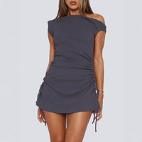 Y2g Hot Girl Slim-fit Jumpsuit Off-the-shoulder Drawstring Ruffle Skirt