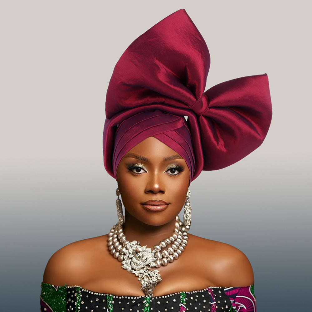 African Headdress Wedding Big Bow Tam-o'-shanter Baotou