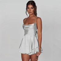 Sexy Backless Drawstring Pleated Mini Women Dress