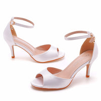 7cm Peep-toe High-heeled Sandals Shallow Mouth Buckle Plus Size