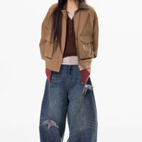 Washing Curved Knife Straight Leg Wide Leg Workwear Jeans For Women