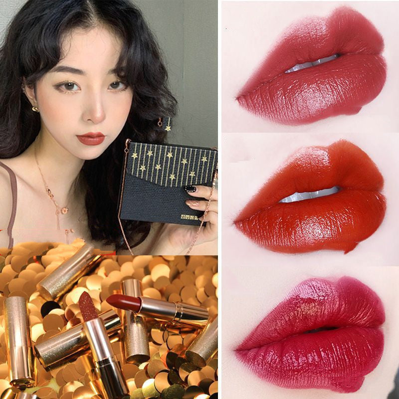 Fashion Small Sachet Mousse Lipstick Leopard Print Chain With Small Round Mirror Set