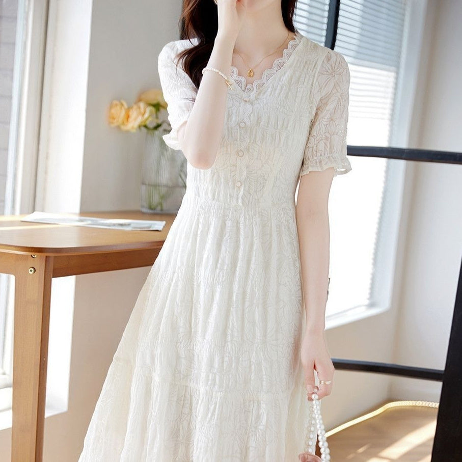 Fairy Style V-neck Lace Stitching Dress Women