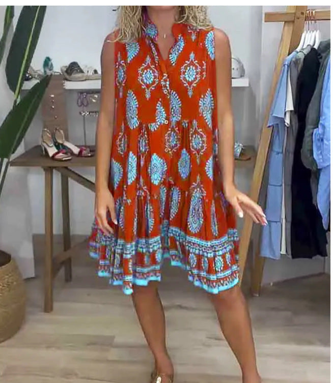 Women's Shirt Collar Sleeveless Long Dress