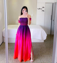 Off-shoulder Printed Butterfly Rainbow Dress