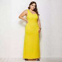 Plump Girls Women's Dress Springsummer Knitted Sexy Round Neck Solid Color