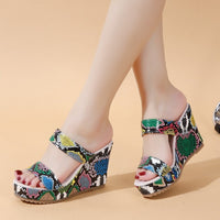 Women's Plus Size Snake Wedge Slippers