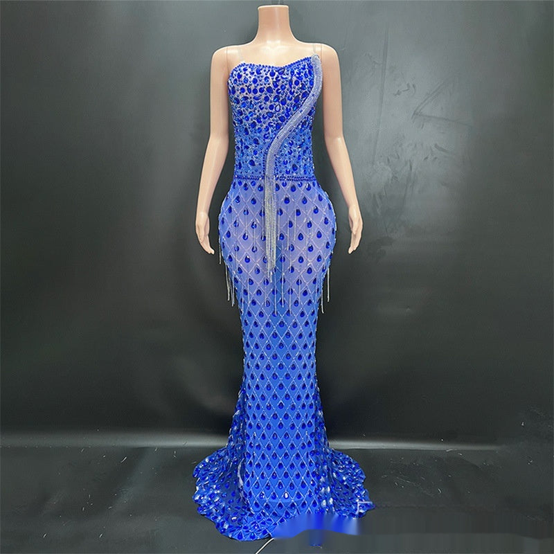 Niche Design Oblique Light Diamond Trailing Dress