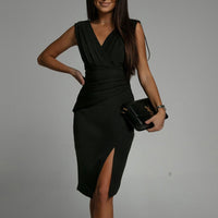 Summer V-neck Sleeveless Split Dress Fashion Slim High Waist Party Club Clothing For Women