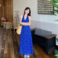 French Blue Floral Strap Dress Summer
