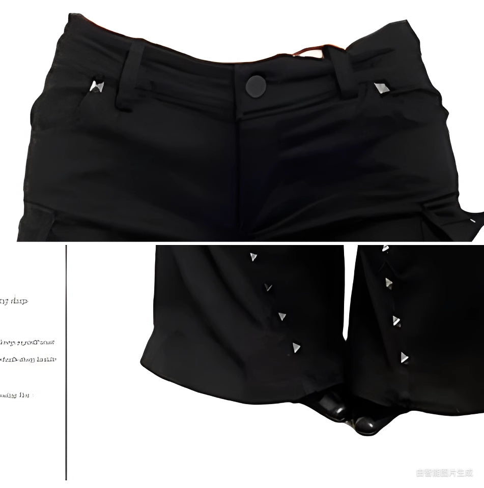 Retro Decorative Rivets Straight Slightly Flared Casual Pants