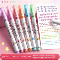 Kawaii Flowers Line Shaped Highlighter Pens, Roller Tip, Curve Liner, Marker for Writing, Journaling,Drawing Stationery, 6Pc Set
