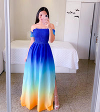 Off-shoulder Printed Butterfly Rainbow Dress