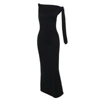 One-shoulder Ribbon Long Dress Ins Fashion Slim Sleeveless Dresses For Evening Party Club Clothing Women