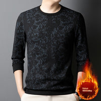 Men's Round Neck Printed Young And Middle-aged Long-sleeved Thickened Warm T-shirt