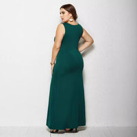 Plump Girls Women's Dress Springsummer Knitted Sexy Round Neck Solid Color