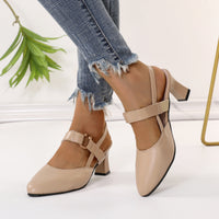 Mid Heel Women's Chunky Heels Pointed Buckle