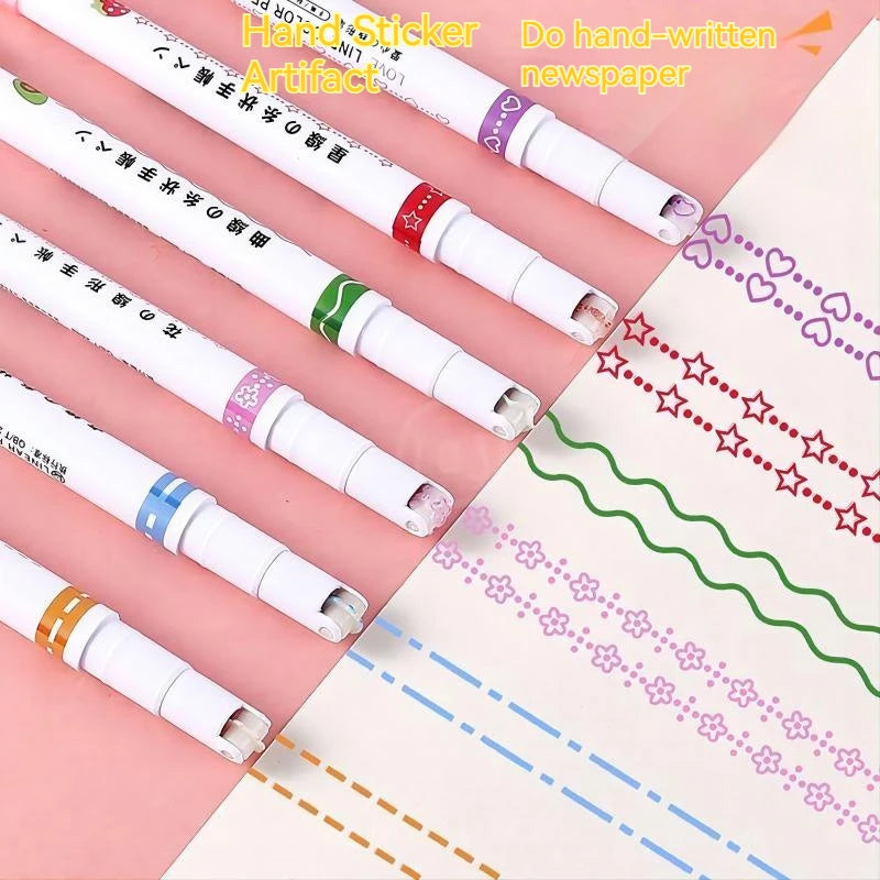 Kawaii Flowers Line Shaped Highlighter Pens, Roller Tip, Curve Liner, Marker for Writing, Journaling,Drawing Stationery, 6Pc Set