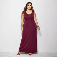 Plump Girls Women's Dress Springsummer Knitted Sexy Round Neck Solid Color