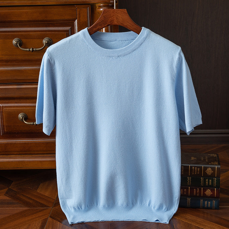 Men's Short-sleeved T-shirt Korean-style Trendy Round Neck Half-sleeve Sweater