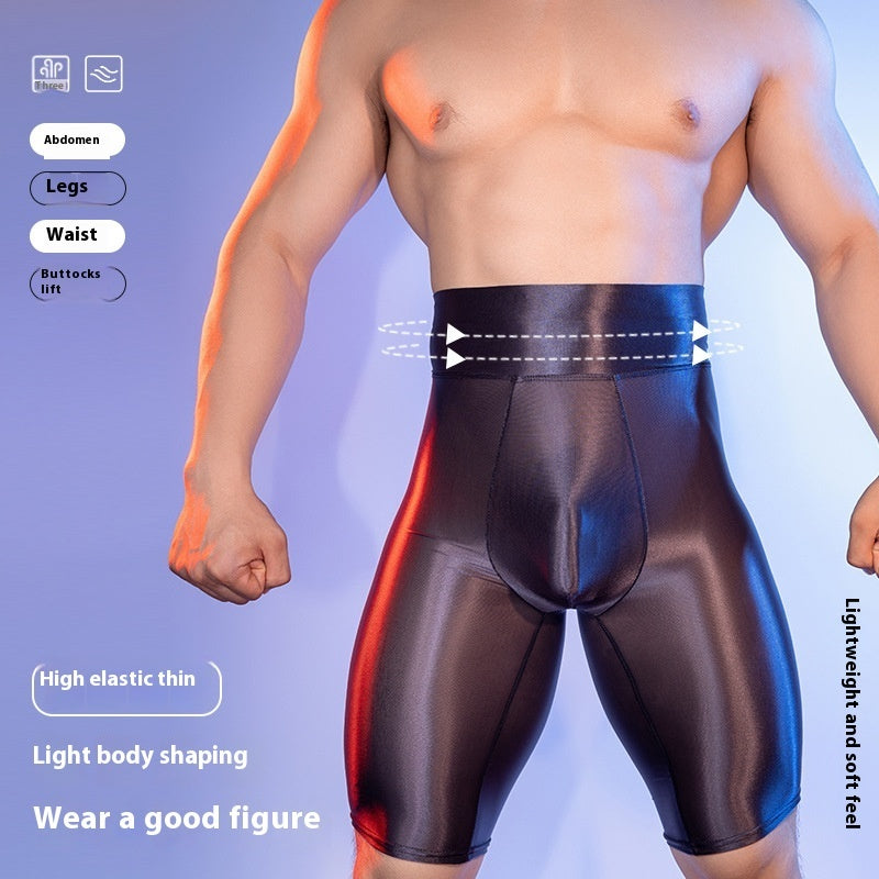 High Elastic Lightweight Breathable Shiny Silky Plastic Leg Belly Contracting Men's Underwear